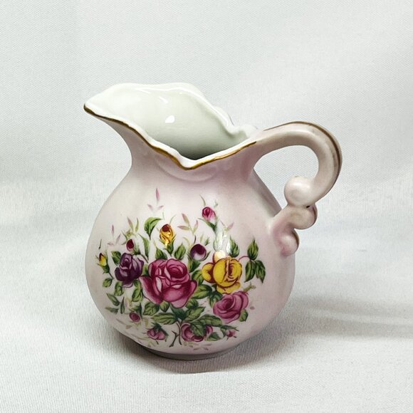 Lefton Pink China Creamer Vintage Hand Painted Small Pitcher Jug Roses #8208 - Picture 6 of 11